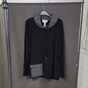 Joseph Ribkoff Black Turtleneck Sweater with Gray Trim